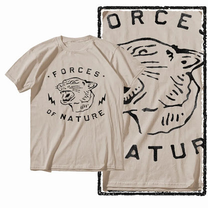 G41 Beige Vintage 100% Cotton Tiger Printed Men's T-shirt |  Streetwear Big Size Cool O-neck men's Tee Tshirt