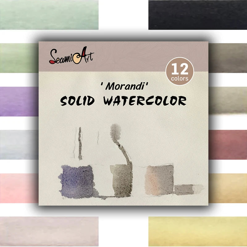SeamiArt 12Color Skin/Ocean/Candy/Morandi Solid Watercolor Set Simple Package for Painting Art Supplies