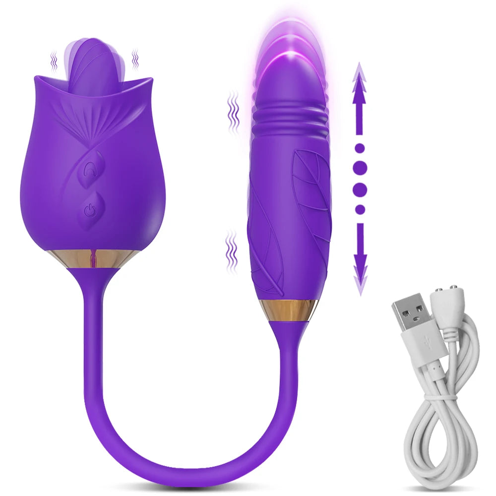 Sexy Adult Female Rose-Sucking Dildo Vibrator Women Nipple Clit Stimulator Vibrating Penetration Vagina Vibrator Erotica Toys