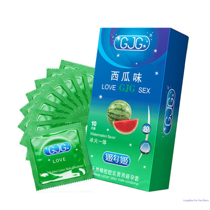 Fruit Flavor Condom 10pcs Ultra Thin Penis Sleeves Adult Sex Toys For Men Watermelon Stimulation Condom Erotic Products Sex Shop