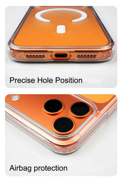 Magnetic Phone Case For iPhone 17 16 15 14 13 12 11 Pro Max Plus for Magsafe Wireless Charging Transparent Shockproof Back Cover