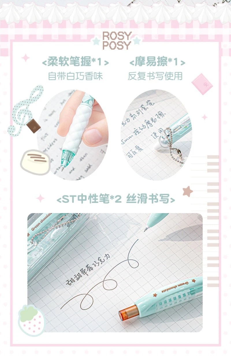 4Pcs Cute Kawaii Gel Pens Set Aesthetic 0.5mm Fine Point Retractable Pens for School Office Writing Sweet Chocolate Stationery