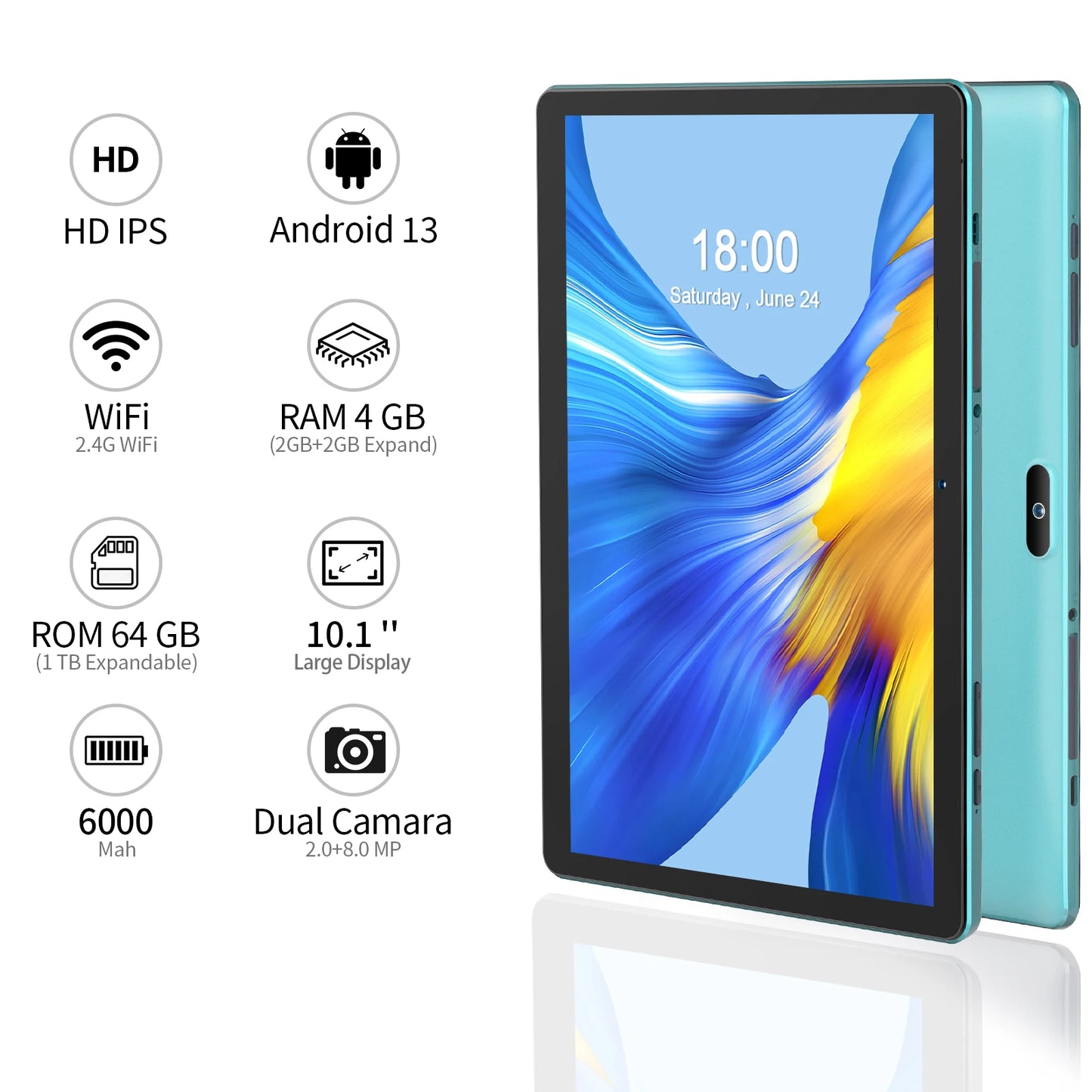PRITOM M10 10.1 Inch Android Tablet PC 64GB ROM Quad-core HD IPS Screen WiFi GPS