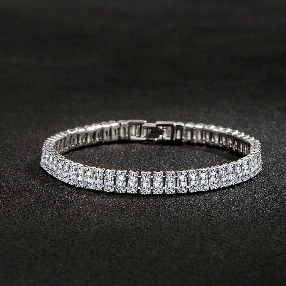 luxury designer 925 Silver fine Crystal Bracelet For Women fashion Jewelry Engagement Wedding Glamour 18CM