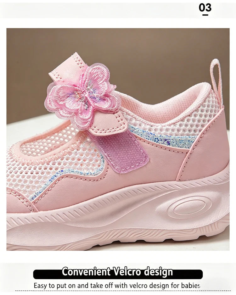 Summer Casual Shoes For Girls Mesh Breathable Children's Sneakers Cute Pink Anti-slippery Student Walking Footwear
