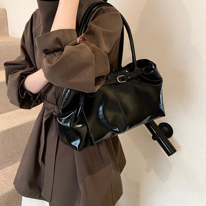 Oil PU Leather Hobo Handbag Slouchy Shoulder Bag Retro Top-Handle Bag Large Work Bags for Women Gilrls Tote Work Shopping Travel