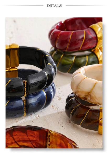 Yhpup Exclusive Multi-Color Acrylic Resin Wide Statement Bracelet Bangle Stainless Steel Autumn Winter Sweater Wrist Jewelry
