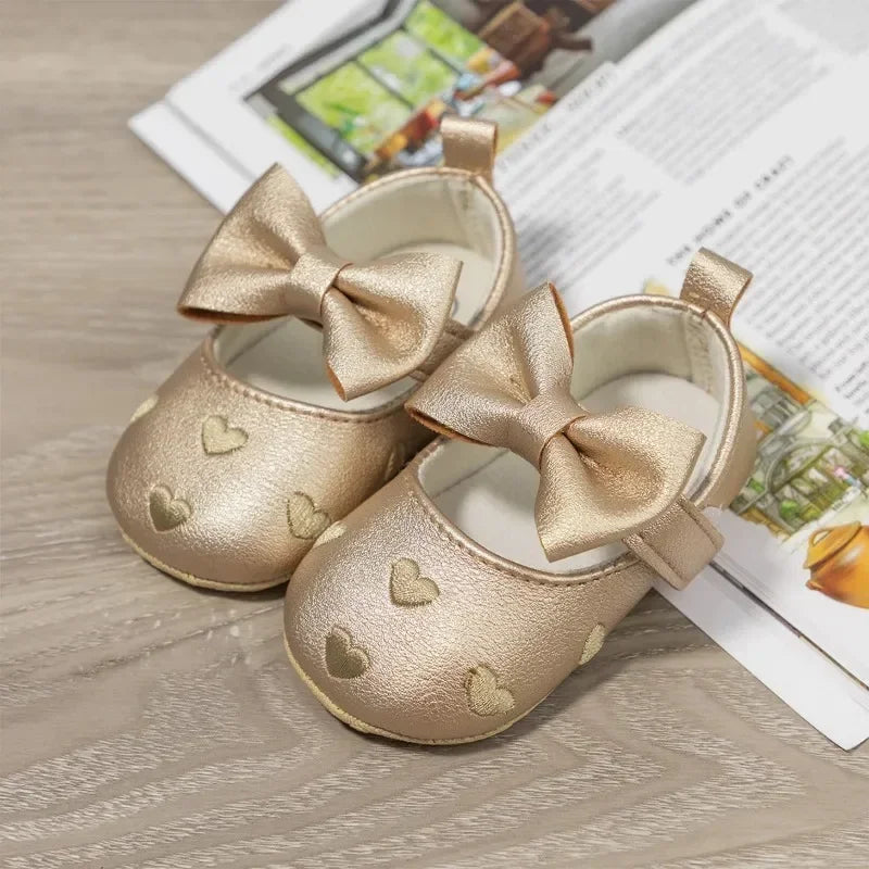 Baby Girls 0-18 Months Indoor First Walker Shoes Soft Cotton Sole Non-Slip Classic Embroidery Bowknot Hook & Loop Infant Booties