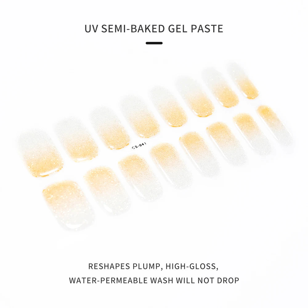 16Tips UV Semi-Cured Gel Nail Wraps Sticker 5D Pure Color Full Cover UV Lamp Gel Sticker Long-Lasting Nail Extension Patch Strip