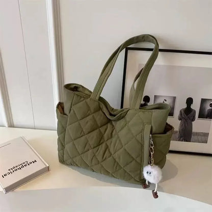 Cotton bag Rhombus large capacity women's hand-held tote bag commuter shopping versatile shoulder bag cross-border