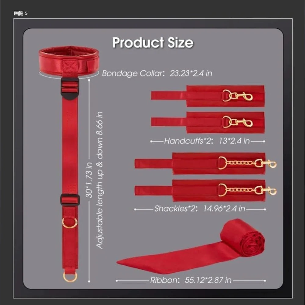 Adjustable Handcuffs and Leg Cuffs PU Collar and Bra Couple Toys BDSM Training Bondage Sex Toys SM Slave Props for Men and Women