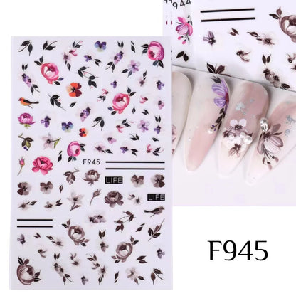 Black and White Love Flowers Line Art 3D Stickers Nail Decals Nail Art Accessories Butterfly Rose Nail Stickers Nail Sliders