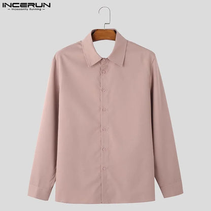 INCERUN Fashion New Men's Tops Backless Bow Design Shirt Sexy Casual Male Solid Comfortable Long Sleeved Lapel Blouse S-5XL 2025