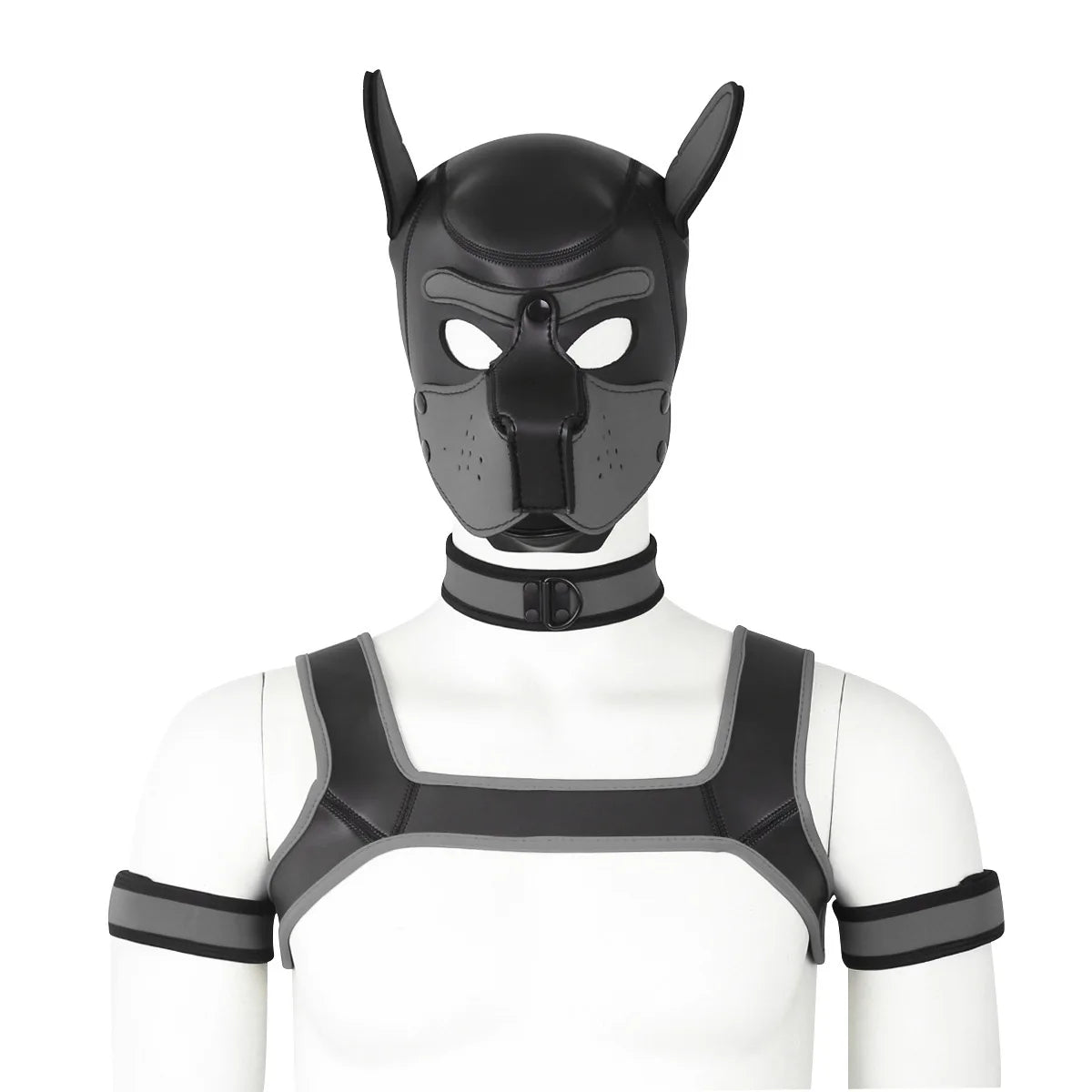Large Size Puppy Cosplay Neoprene Fetish Hood Mask Kit with Chest Strap Collar Armband Sex Costumes for Bdsm Slave Role Play