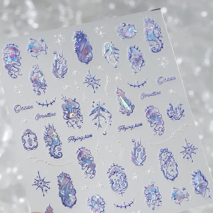 Colorful Bagful Jellyfish Bubbles Swimming Rings Rainbow Stars Ocean Starfish Self Adhesive 5D Nail Art Sticker Manicure Decal