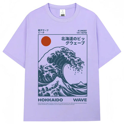 Japanese Style Hokkaido Wave Vintage T-shirt Men Women Harajuku Fashion High Quality T Shirts Oversized Cotton Summer Tee Shirt