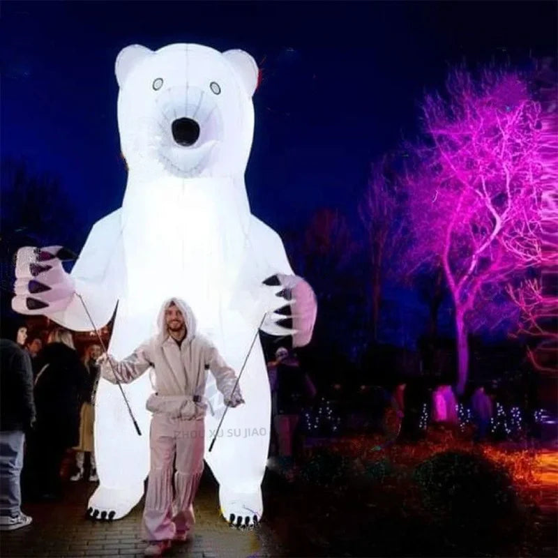 Inflatable Polar Bear Puppet with Lights Large Inflatable White Walking Animal Puppet For Festival Stage and Street Performances