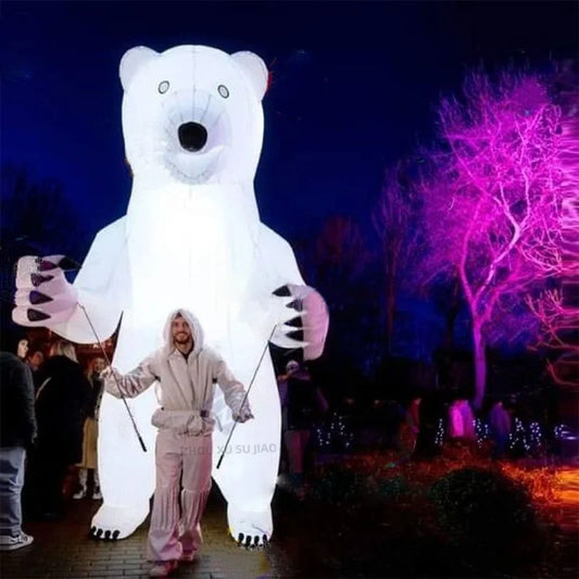 Inflatable Polar Bear Puppet with Lights Large Inflatable White Walking Animal Puppet For Festival Stage and Street Performances