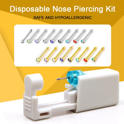 Disposable Nose Piercing Gun Kit with Built-in White Diamond Stud Personal Nose Body Piercing Tool Nose Ring Piercer