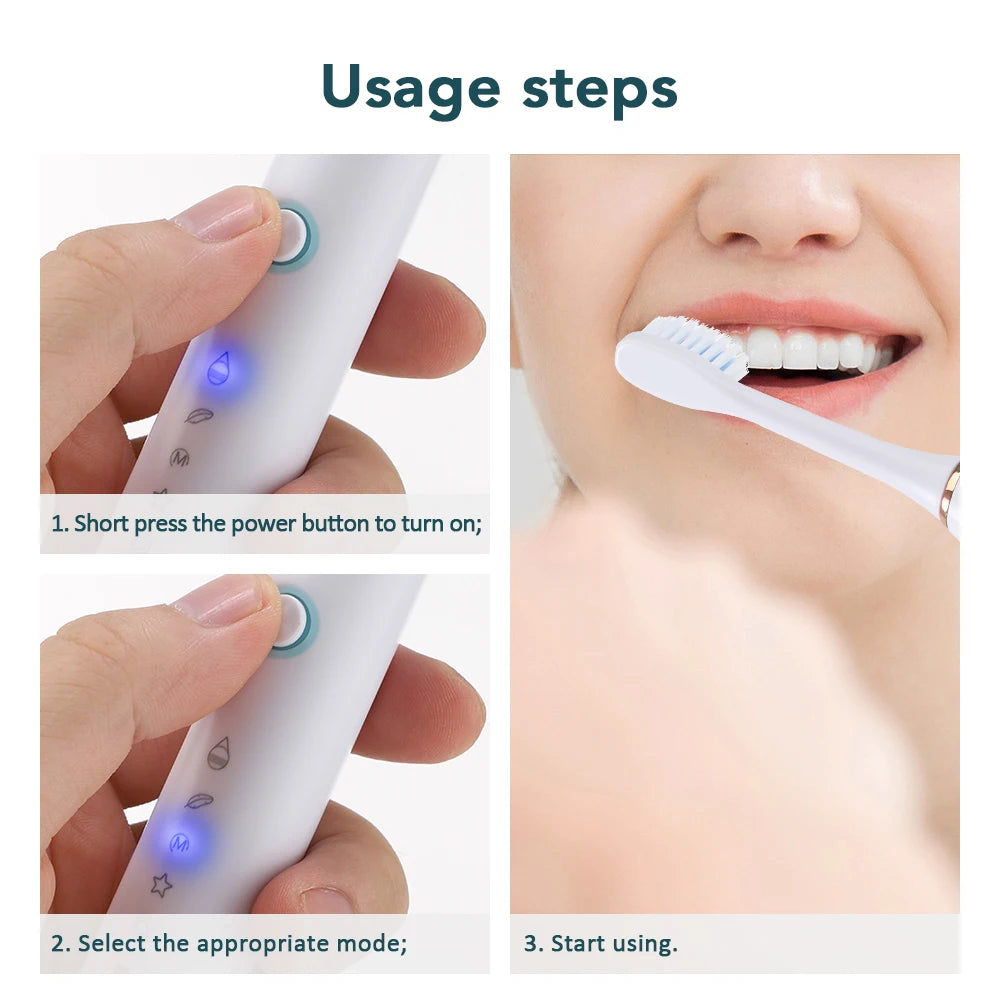Electric Toothbrush For Teeth Brushes 6 Modes Dental Tooth Whitening Cleaner IP67 Waterproof Type-C Rechargeable Oral Care