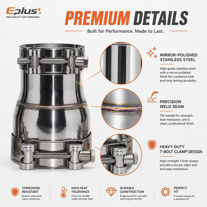 EPLUS Car Motorcycles Stainless Steel Exhaust Pipe Straight Reducer Adapter Pipeline Universal No-Weld Installation Connector