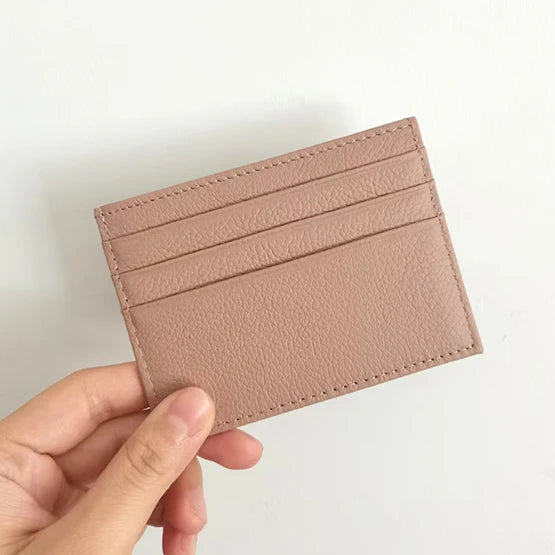 Custom Company Logo Cowhide Card Holder Woman Man Fashion Slim Mini Card Bag Genuine Leather Engrave Name Luxury Casual Purse