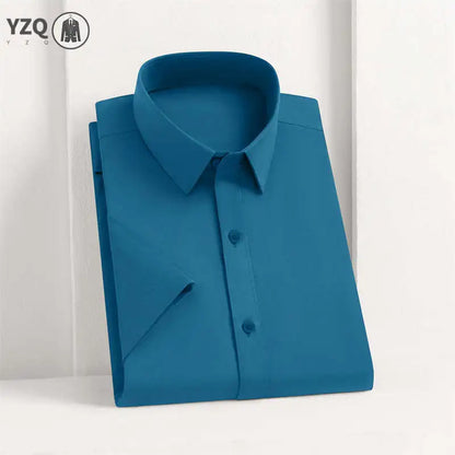 Men's Business Casual Solid Color Short Sleeve Shirt Summer Fashion No Ironing Comfortable Versatile Top for Men