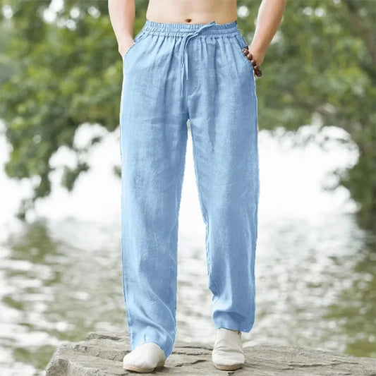 2025 New Men's Cotton Linen Pants Male Autumn New Breathable Solid Color Linen Trousers Fitness Streetwear S-3XL-5XL