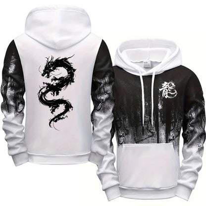Chinese Dragon Tracksuit Hooded Sweatshirt Sweatpants City Vibe Hoodie 2 Piece Set Autumn Winter Men's Daily Casual Sport Outfit