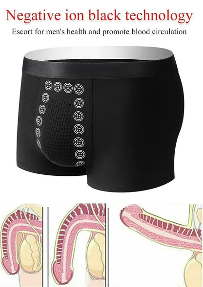 Men’s Boxer Shorts Non-Marking Mid Waist Anion Technology Comfort Underwear Breathable Massage Design Black Men’s Underpants