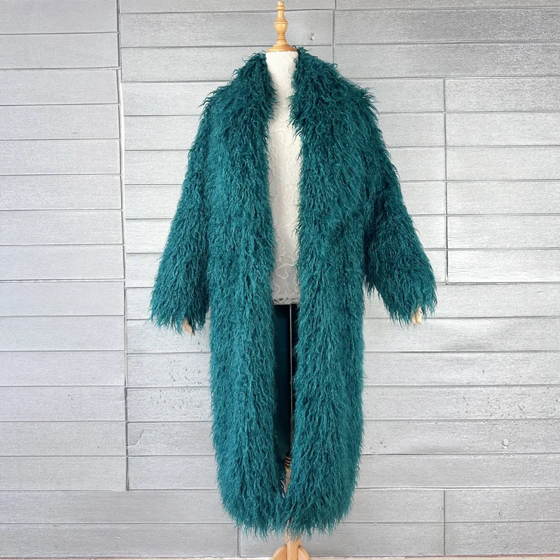 Women Faux Sheep Fur Long Coat Cardigan Thermal Loose Maxi Jackets Plush Coats Female Jacket Autumn Winter Furry Outerwear
