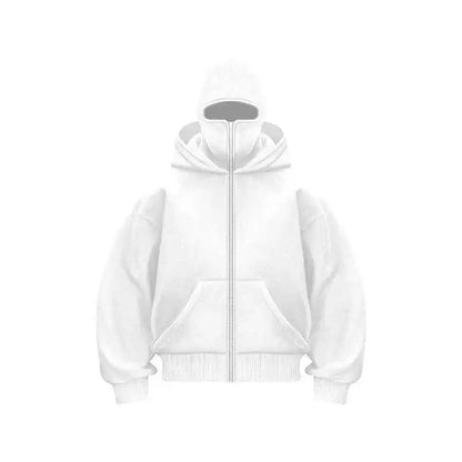 Unisex Plain Hooded Zip Up Sweatshirt Autumn Winter Ins Style Couple Matching Pullover Jacket
