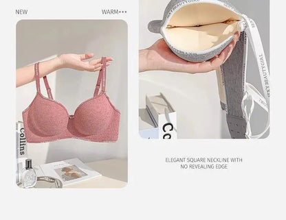 6cm Thickened Push-Up Bra for Small Chest Wireless No Steel Ring Letter Print Adjustable Straps Anti-Slip Pads Seamless Lingerie
