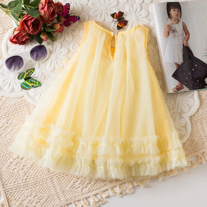 Baby Girl Princess Dress Summer New Solid Color Floral Chiffon Children'S Clothing For Birthday Parties (9 Months -3 Years Old)