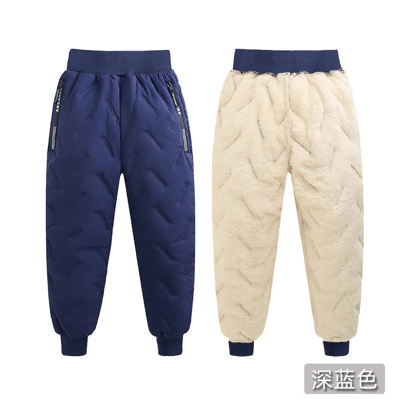 Winter Padded Pants Kids Thick Plus Velvet Warm Trousers Boys Lamb's Wool Cotton Long Pants Autumn Children Casual Sports Pants