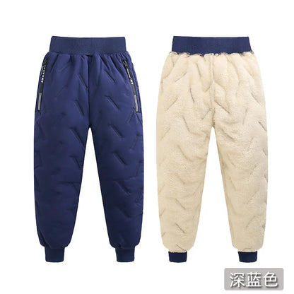 Winter Padded Pants Kids Thick Plus Velvet Warm Trousers Boys Lamb's Wool Cotton Long Pants Autumn Children Casual Sports Pants