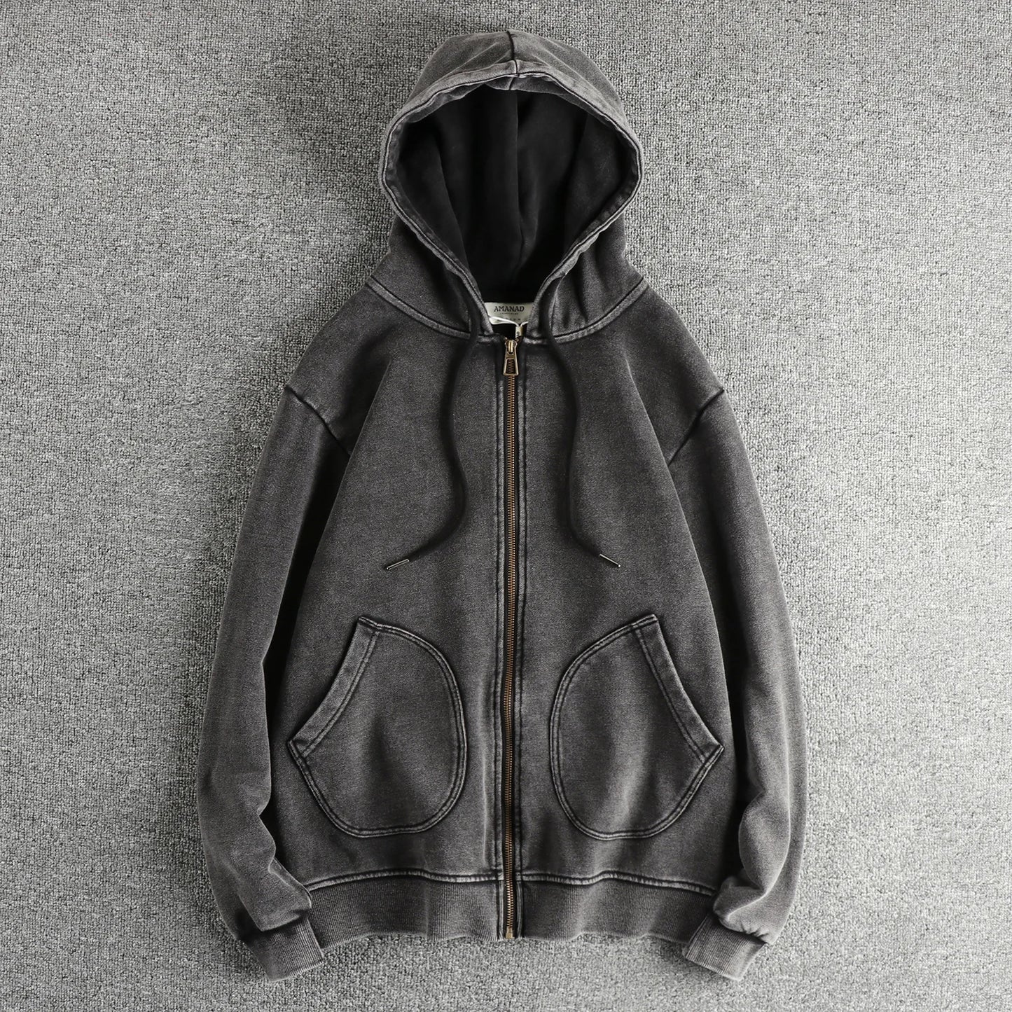 Heavy wash vintage high street trend hoodie men's chunky wool cotton comfort cardigan coat