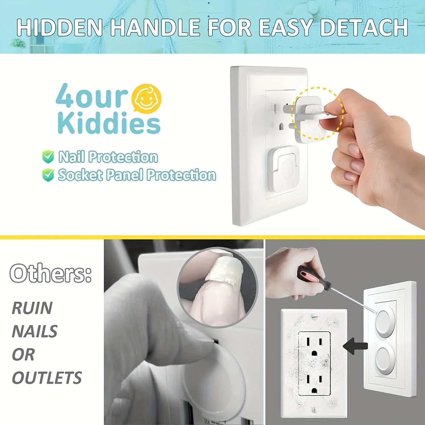 50pcs Outlet Covers Baby Proofing Safety -Child Secure Electric Plug Protectors With Hidden Handle Square