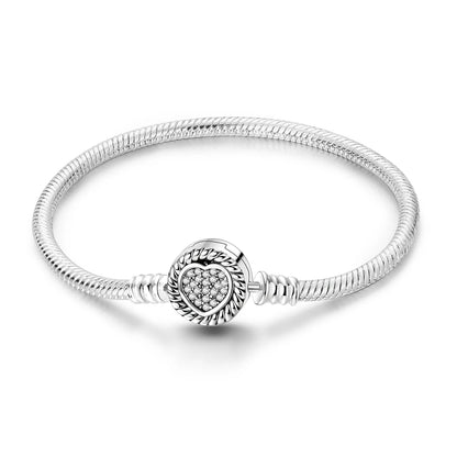 New Charm Bracelet 925 Silver Heart Shape Holy Mother Snake Chain Clasp Bracelet Fit Original Bead DIY Fashion Jewelry