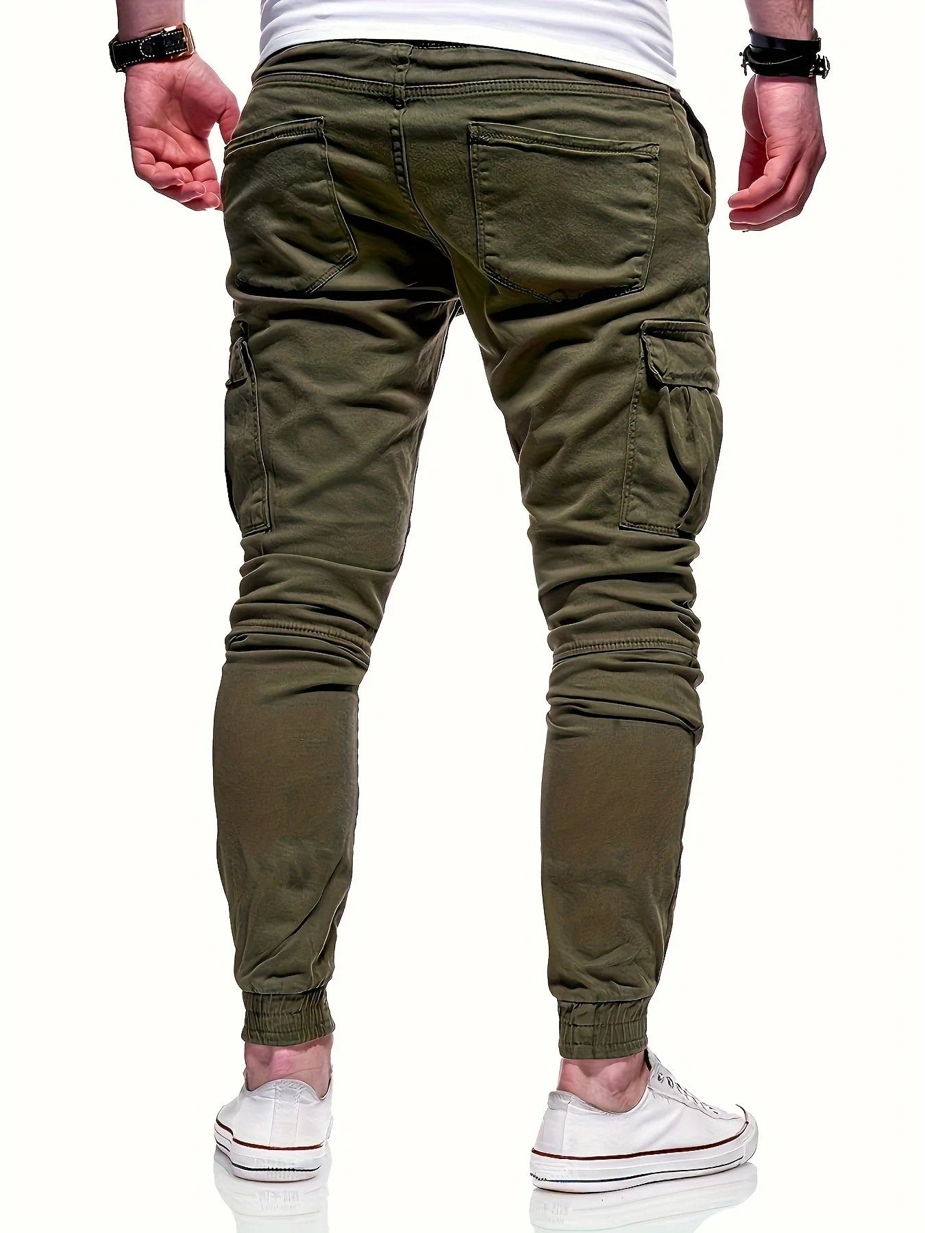 Men's drawstring loose multi pocket work pants, spring and autumn outdoor, men's work pants
