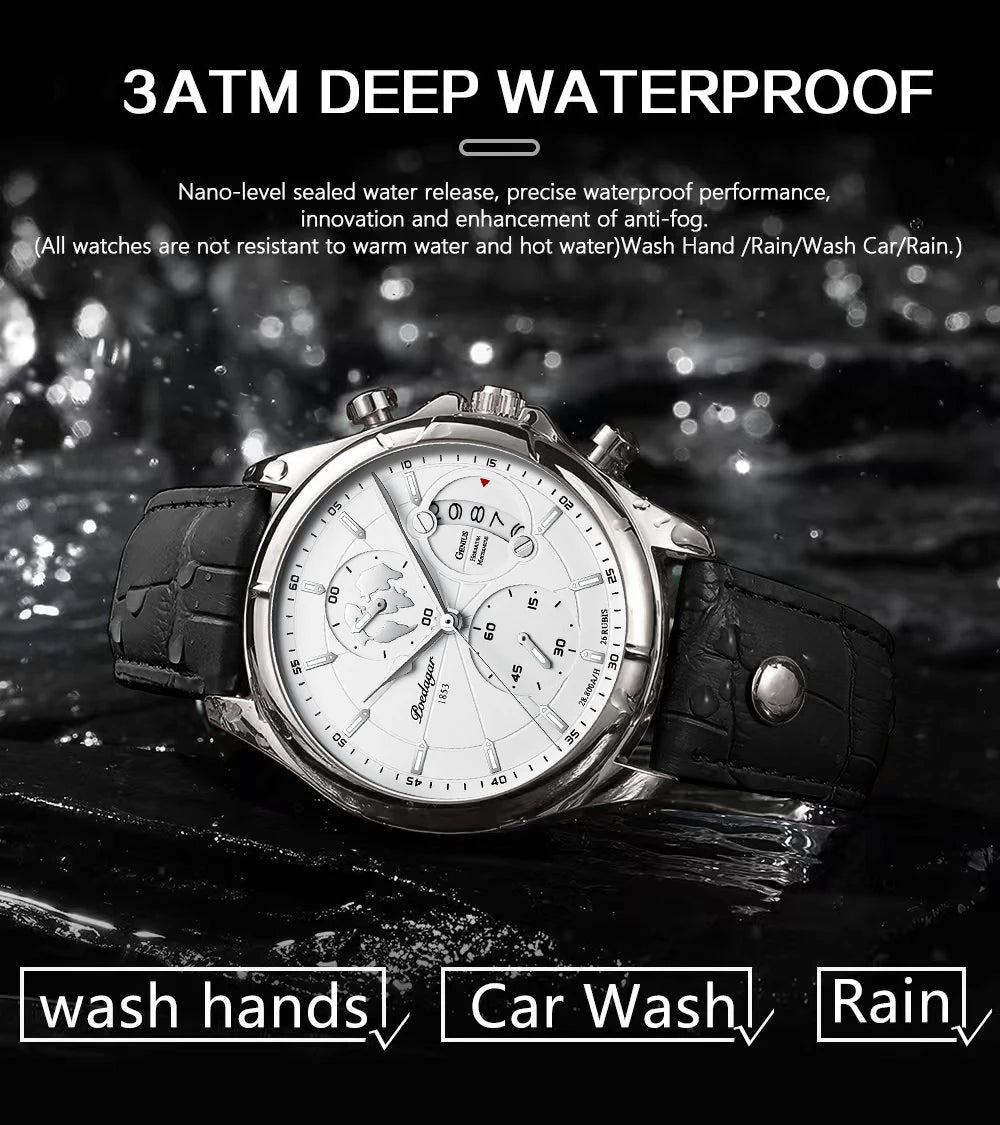 POEDAGAR Luxury Man Wristwatch Chronograph Date Waterproof Leather Men Watch Casual Quartz Men's Watches Sports Male Clock Reloj