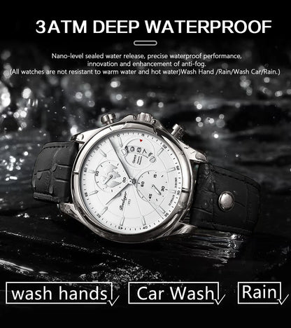 POEDAGAR Luxury Man Wristwatch Chronograph Date Waterproof Leather Men Watch Casual Quartz Men's Watches Sports Male Clock Reloj