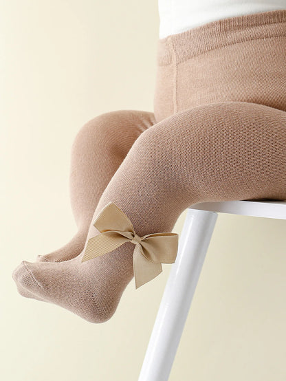 0-36 Month Baby Girls Solid Color Pantyhoses with Threaded Bowknots,Elastic Waist Leggings Tights for Casual Daily Spring Autumn
