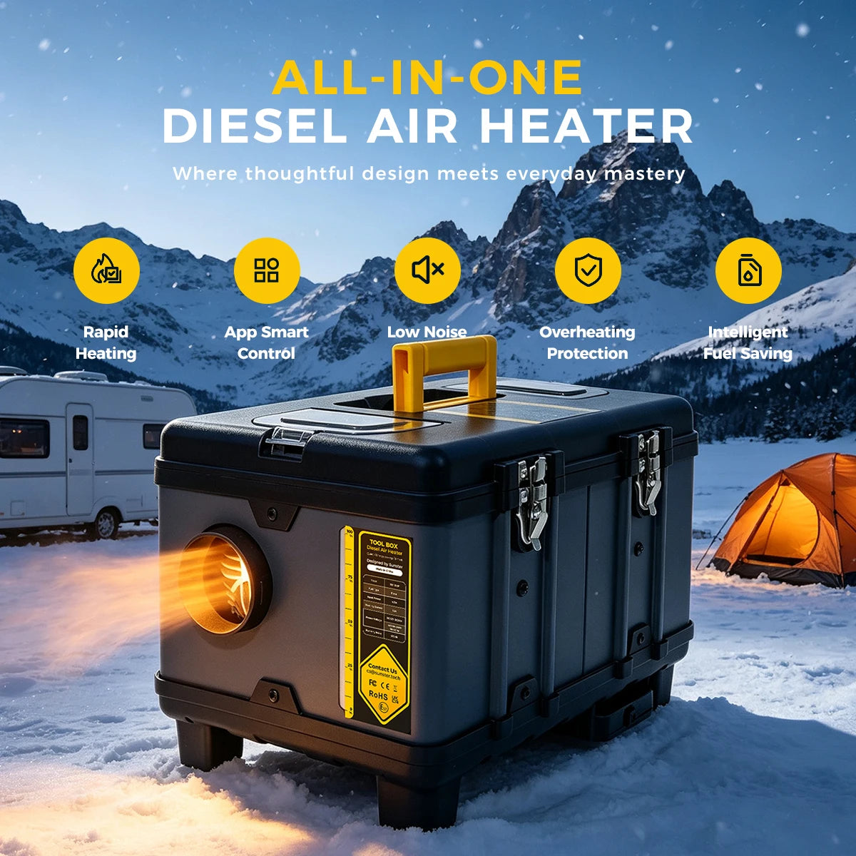 Sunster TB10WF 8KW Diesel Air Heater 12V 24V 240V Auto Thermostat Parking Heater With Bluetooth APP and CO Monitor for Car Homes Camper