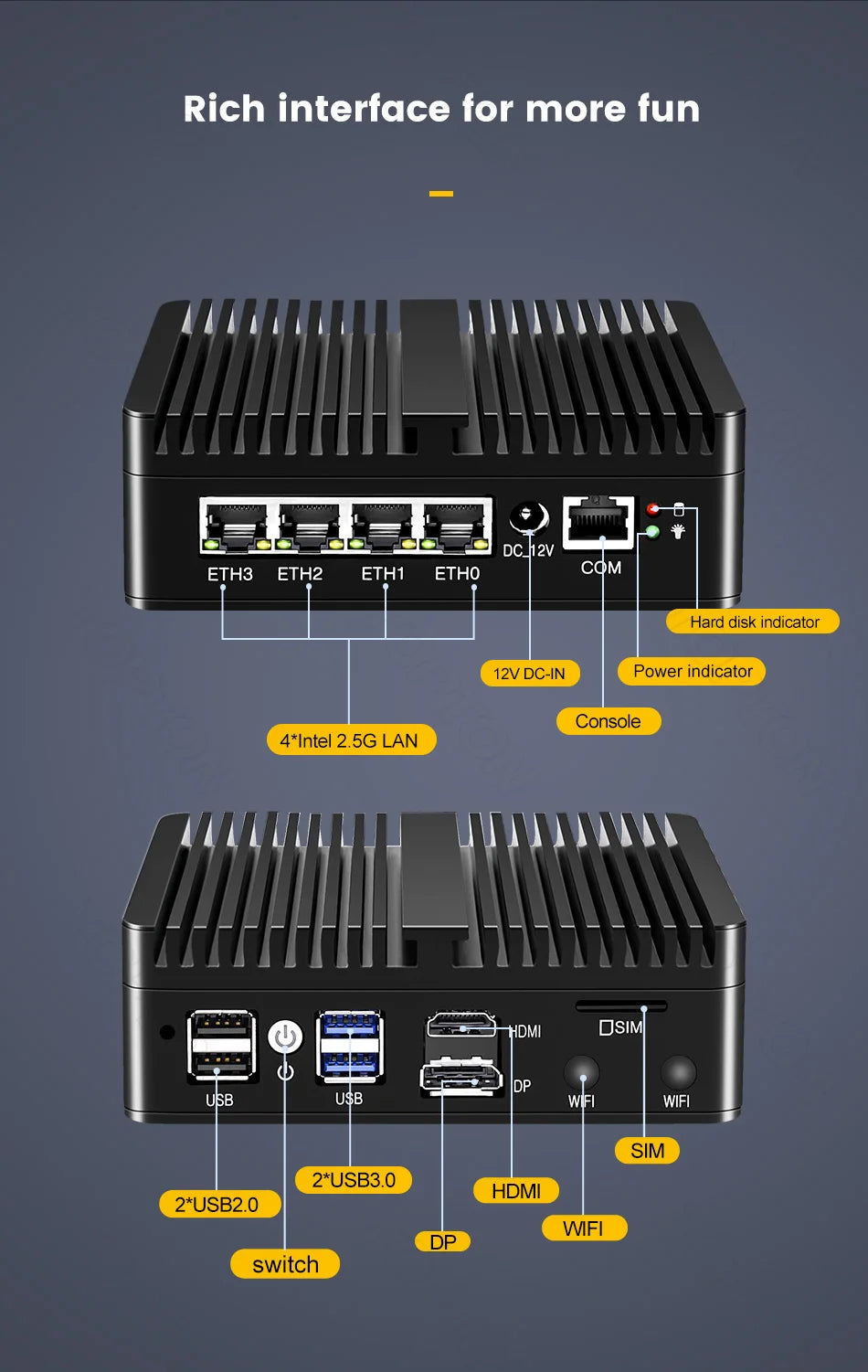 Topton Solid Fanless Firewall Mini PC VPN Gateway Intel N150 N5105 J6412 J5005 7305 6305 4x2.5G LAN Home Server PfSense Computer