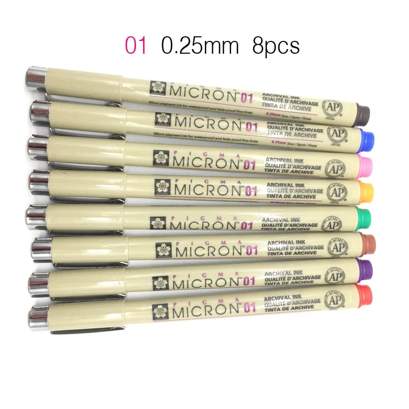 Set of 8/14colors SAKURA Pigma Micron Liner Pen 0.25mm 0.45mm Color Fineliner Drawing Lines Marker Pen Student Art Supplies