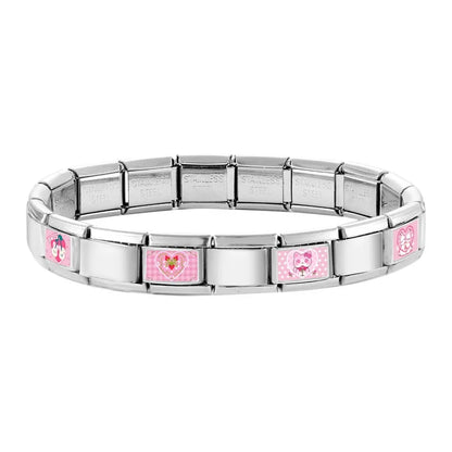 Beautiful Flower Y2K Black Star Dog Heart Pink Italian Charm Link Fit 9mm Stainless Steel Sweet Bracelet Jewelry Making DIY Gift