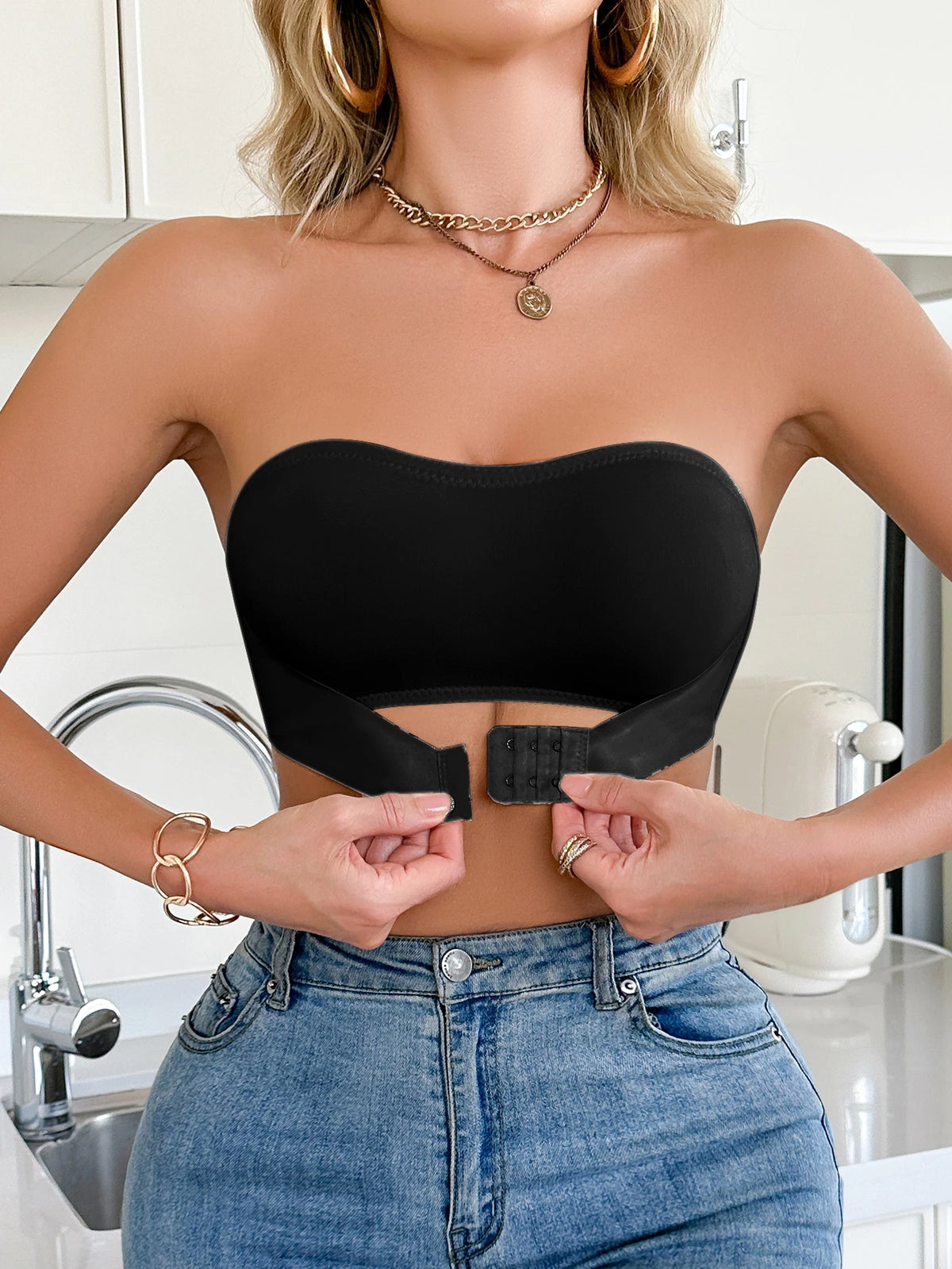 Summer Solid Color Strapless Wireless Women's Bra Bralette Front-Clasp Push up Bra Comfort Unpadded Bras