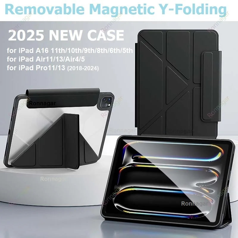 For 2026 iPad 12th A19 11th A16 Case Removable Magnetic Air11 13 M4 M3 Pro11 Pro12.9 Pro13 M2 M4 10 9th 10.2 10.9'' Air 4 5 10.5