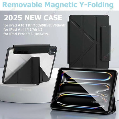 For 2026 iPad 12th A19 11th A16 Case Removable Magnetic Air11 13 M4 M3 Pro11 Pro12.9 Pro13 M2 M4 10 9th 10.2 10.9'' Air 4 5 10.5